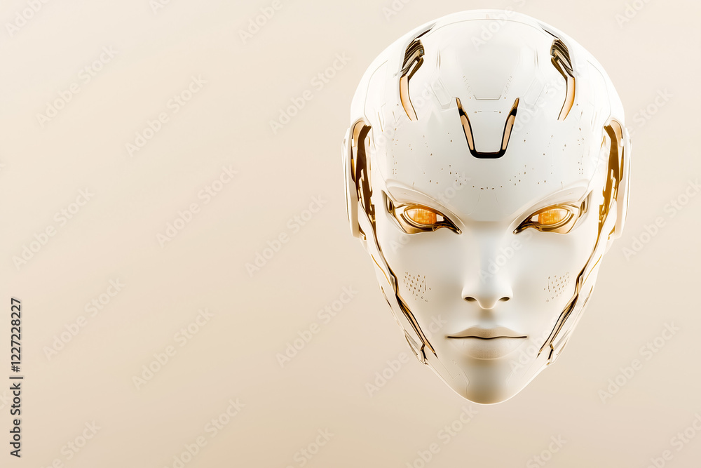 Aufkleber a simple robot face hovers quietly with a calm neutral expression. it is set against a warm, neutral