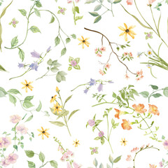 Watercolor floral seamless pattern. Hand drown wild flower. Perfect for digital designs, crafts, decorate and more.