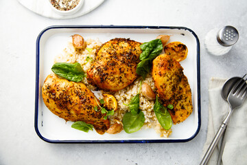 Roasted chicken with lemon and garlic