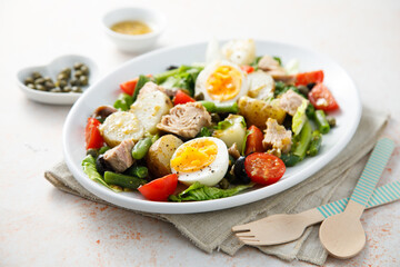 Traditional Nicoise salad with tuna