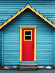 Blue House with Red Door