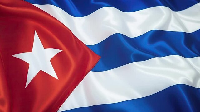 Cuban Flag: Close-up view of the Cuban flag, rich in color and texture, with its iconic star and stripes waving gracefully. Evokes a sense of national pride and heritage. 
