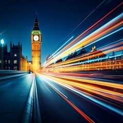 Obraz premium Iconic London Landmark at Night with Light Trails