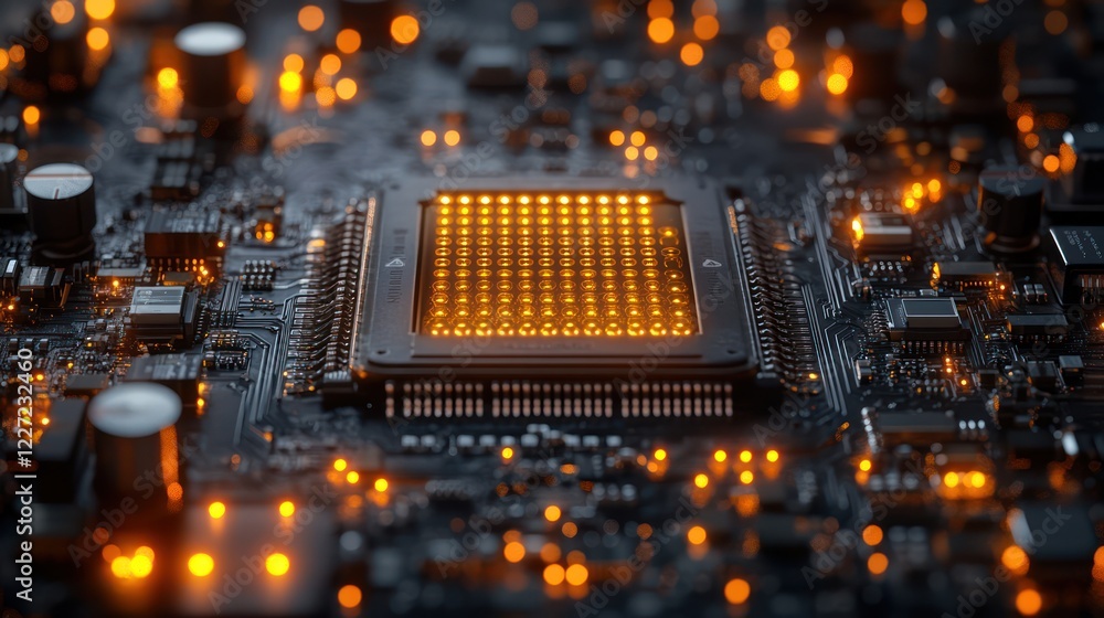 Poster illuminated microchip: a close-up view of advanced technology