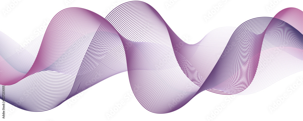 Poster Abstract violet gradient lines in the shape of a wave on a white background. Line blend curve waves flow futuristic background. Colorful Waves of Soft Gradient Lines in Motion
