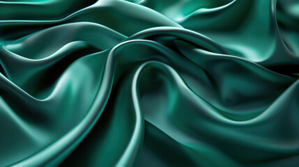 Fototapeta premium Deep Sea Aventurine Green Satin Background, Soft Waves and Glitter Accents