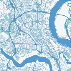 Obraz premium Map of North Charleston in South Carolina in a professional blue style. Contains layered vector with roads water, parks, etc.