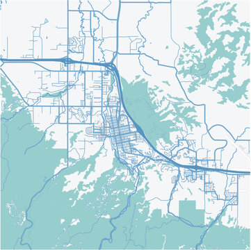 Map of Spearfish in South Dakota in a professional blue style. Contains layered vector with roads water, parks, etc.