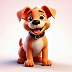 Happy cartoon dog sitting and smiling, a 3d render