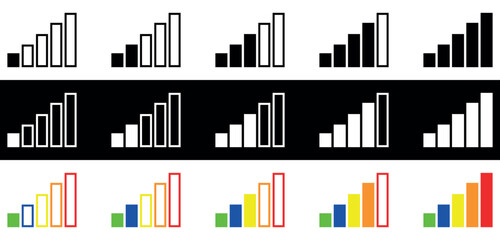 Set of Connection icons. Five outline icons related to connection, internet, signal, wireless. Vector illustration isolated on black and white background.