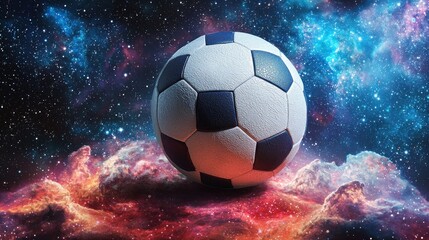 Fototapeta premium Soccer Ball in Cosmic Space with Stars and Colorful Nebulae