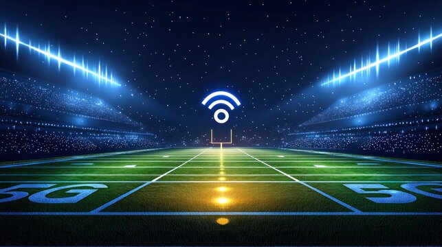 Futuristic Football Stadium with 5G Connectivity and Digital Technology