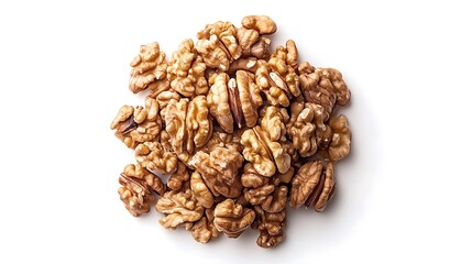 Obraz premium Heap of Walnuts top view isolate on white background