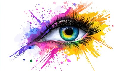 Colorful Eye with Watercolor Splatter