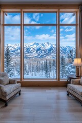 Fototapeta premium Cozy Winter Lodges concept Luxurious Ski Lodge with Cozy Mountain View