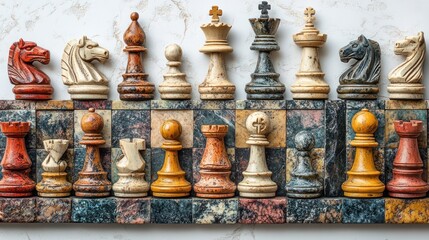 Vintage Chess Set on Marble Board: A Timeless Game of Strategy and Skill