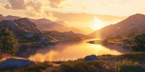 Fototapeta premium Mountain Lake Sunset