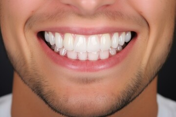 Closeup of perfect smile with healthy teeth and pink gums