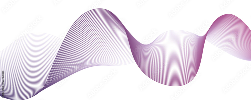 Aufkleber Abstract violet gradient lines in the shape of a wave on a white background. Line blend curve waves flow futuristic background. Colorful Waves of Soft Gradient Lines in Motion