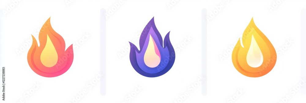 Poster Colorful flame icons representing fire and energy for use in digital designs or applications. Generative AI
