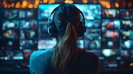 Modern editing studio featuring a creative professional working on extended video projects