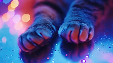 Close-up of a cat's paw with glitter. Selective focus.