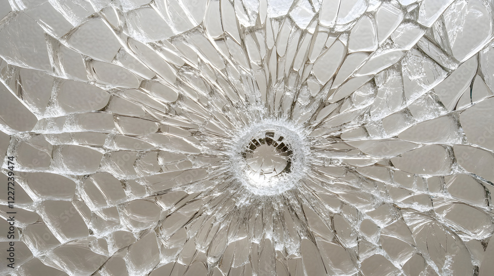 Poster broken glass pattern with radial impact point and intricate spiderweb cracks