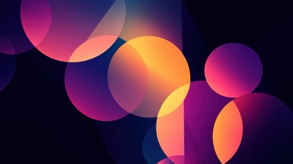 Abstract Graphic Featuring Overlapping Translucent Circles in Deep Purple, Magenta, Orange, and Yellow