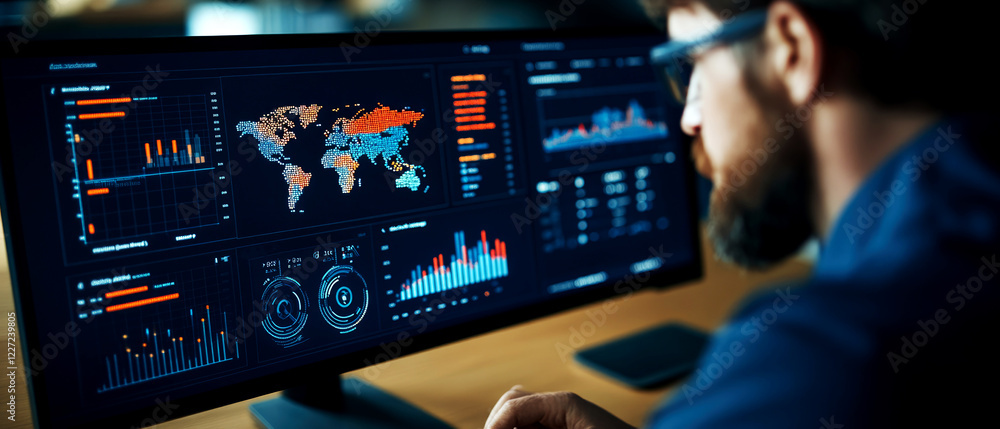 Poster analyzing customer satisfaction survey results office data analysis professional workspace close-up 