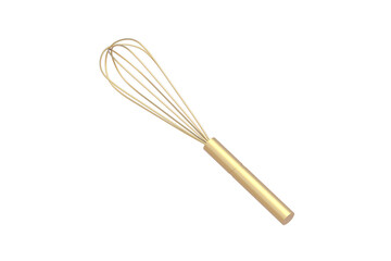 Golden cooking whisk isolated on white background. 3d render