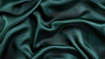 Obraz premium Elegant Dark Green Satin Fabric Texture with Soft Waves and Smooth Drapery Highlights