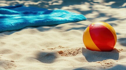 Obraz premium A red and yellow beach ball is sitting in the sand