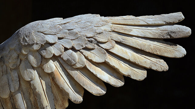 Wings of Daedalus and Icarus. Ancient Greek and Roman mythology. Fragment of a marble statue