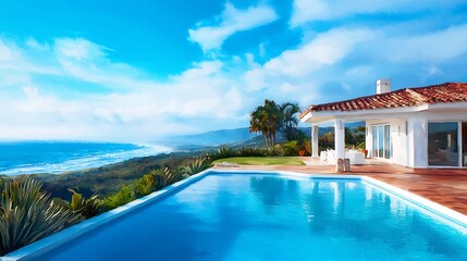 Fototapeta premium Serene Coastal Villa with Stunning Ocean View