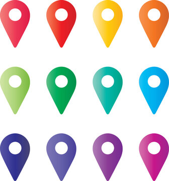 Location pins icons . map markers signs. flat style. map points symbols. map pointers symbol. map pin sign.