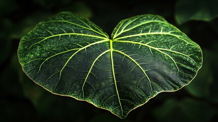 Lush Tropical Monstera Leaf in Dark Jungle Background – Vibrant Green Rainforest Foliage with Glossy Surface and Organic Shapes, Close-Up Plant Photography for Natural and Botanical Themes