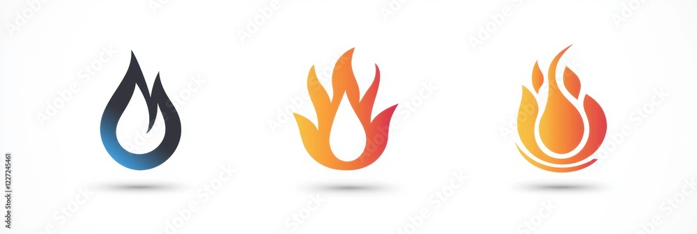 Poster Creative design featuring three distinct flame icons in varying colors and styles suitable for a modern digital project. Generative AI