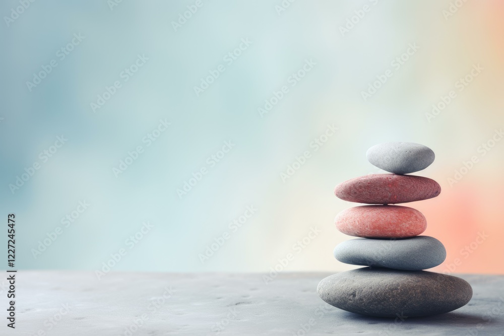 Poster smooth stones balancing on each other on a table creating a peaceful atmosphere