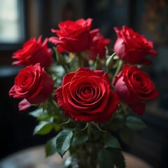 Stunning Bouquet of Red Roses in a Vase