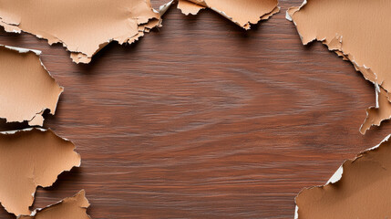 Aged and Textured Paper with Rough, Distressed Edges  on Wood Surface