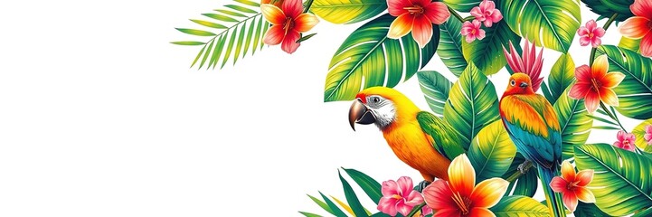 Fototapeta premium Tropical Paradise Pattern: Exotic Birds & Flowers