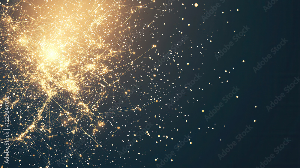Poster futuristic atomic structure with glowing particles and light effects, creating mesmerizing visual ex