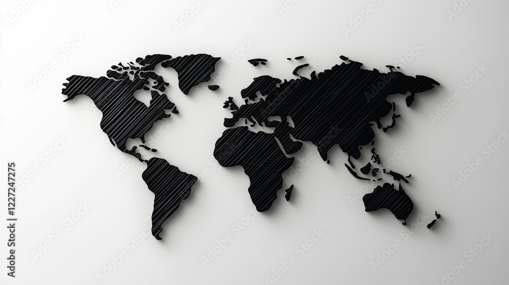 Poster a stylish world map design with continents outlined as smooth black shapes in angular patterns, set 