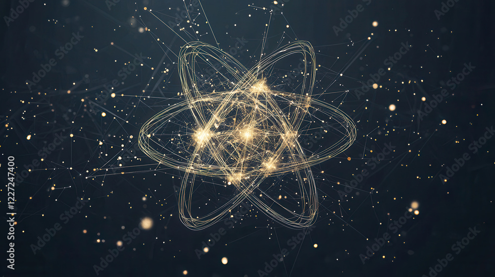 Poster futuristic atomic structure with glowing elements and intricate connections, symbolizing advanced te