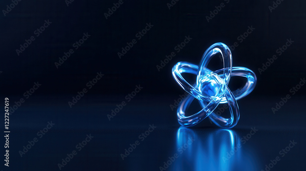 Poster glowing atomic model with 3d rendering, showcasing intricate details and vibrant colors. design evok