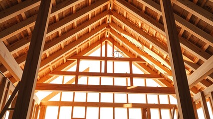 Obraz premium Wooden Roof Frame House Construction - Stunning Roofing Detail