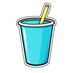 Blue Soda Cup with Straw, Summer Drink, White Background, Refreshment