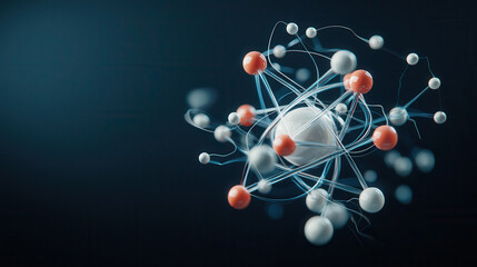 glowing 3D atomic model with intricate details, showcasing electrons and protons in motion, represents essence of atomic structure