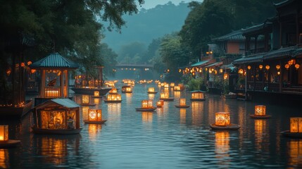 Fototapeta premium Enchanted Waterway: Illuminated River in China