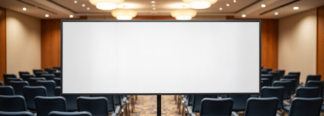 Blank pop-up banner mockup in conference room